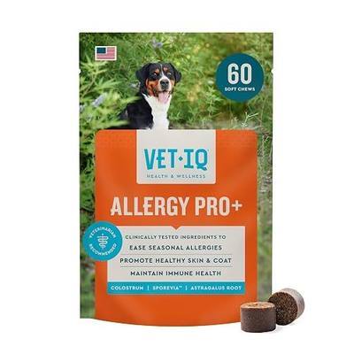 VetIQ Allergy Pro+ Soft Chews for Dogs, Dog Allergy Chews, Seasonal Support, Colostrum, Astragalus Root, Sporevia, Hickory Smoke Flavor, 60 Count | Eases seasonal allergy symptoms; colostrum, astragalus root & sporevia; hickory smoke flavor; daily allergy chew