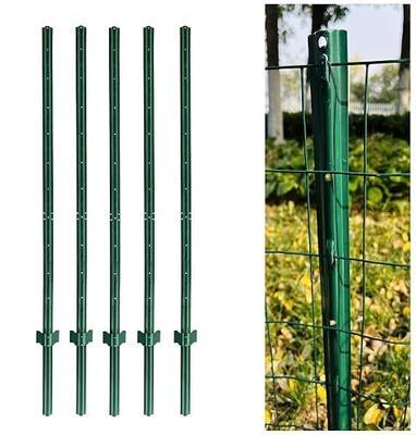 7 Feet Heavy Duty Metal Fence Post Green, Pack of 5, for 72 Inch High Welded Garden Wire Fence U-Channel Steel Garden Post Assemble