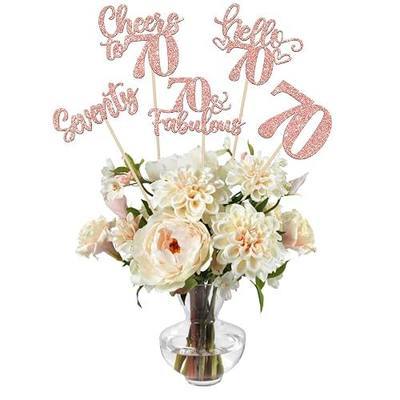 15PCS Happy 70th Birthday Centerpiece Sticks Seventy Hello 70 Cheers to 70 Table Flower Centerpieces Sticks 70 Fabulous Floral Decorations for Happy 70th Birthday Party Centerpieces Supplies Rose Gold