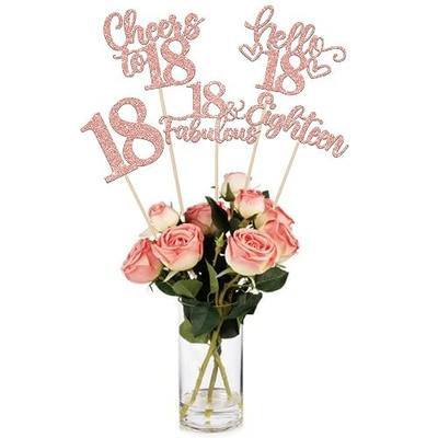 15PCS Happy 18th Birthday Centerpiece Sticks Eighteen Hello 18 Cheers to 18 Table Flower Centerpieces Sticks Happy 18 Fabulous Floral Decorations for 18th Birthday Party Centerpieces Rose Gold