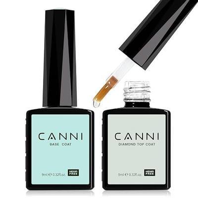 CANNI 2 Pcs No Wipe Gel Top Coat and Base Coat Set- High Gloss Shiny Long Lasting Base Top Coat Gel Nail Polish, Nail Art Home and Professional Manicure