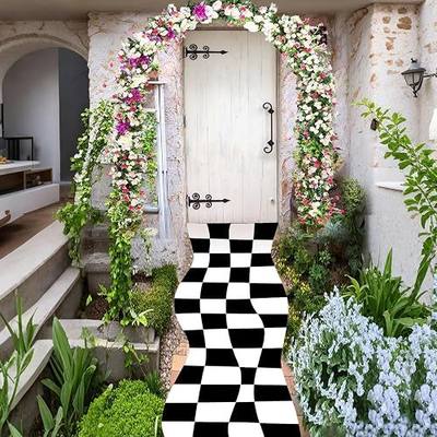 Preboun 1 Pcs Wonderland Party Decoration Backdrop Rug Black and White Aisle Runner Carpet Wall Art for Wonderland Tea Baby Shower Birthday Party Decor