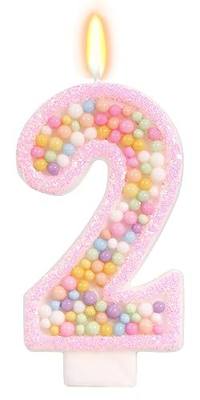 Pink Birthday Candles - Number 2 Candle, Colorful Macaron Candles, 2 Cake Topper, Pink Birthday Decorations for Girl, Sweet Theme Birthday Party Supplies