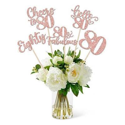 15PCS Happy 80th Birthday Centerpiece Sticks Eighteen Hello 80 Cheers to 80 Table Flower Centerpieces Sticks 80 Fabulous Floral Decorations for Happy 80th Birthday Party Centerpiece Supplies Rose Gold