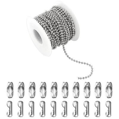 Topacket 33Feet Ball Bead Chain,Stainless Steel Dog Tag Chain (2.4mm) | Ball Chain with Matching Connectors for Jewelry Making,Necklace,Hanging,Bracelet,Keychain