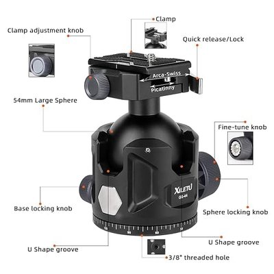Aluminum Ball Head for Shooting Tripod 360° Panoramic Ball Head for DSLR Camera Compatible with Arca Swiss and Picatinny Maximum Load Capacity of 55lbs for Hunting and Photography (44mm)