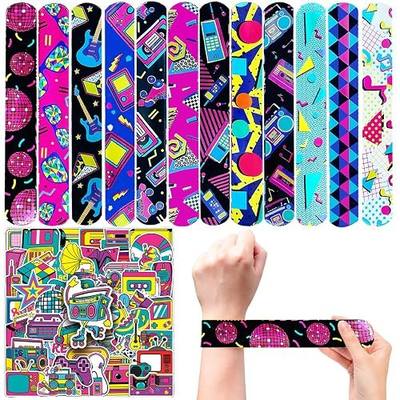 CZWXOXO 74Pcs 80s Theme Party Favors Contain 24 Pcs 80s Theme Slap Bracelets 50Pcs Stickers, Retro Birthday Party Decorations,Classroom Rewards Supplies.