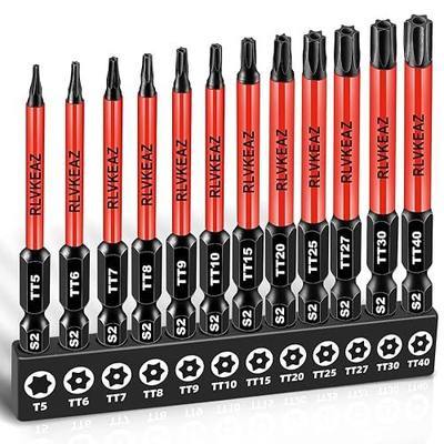 12-Piece Impact Security Torx Bit Set (T5-T40), 3-Inch Long S2 Steel Tamper-Proof Star Bits Set, with 1/4" Hex Shank, Magnetic & High Torque for Automotive, Electronics, DIY Repairs