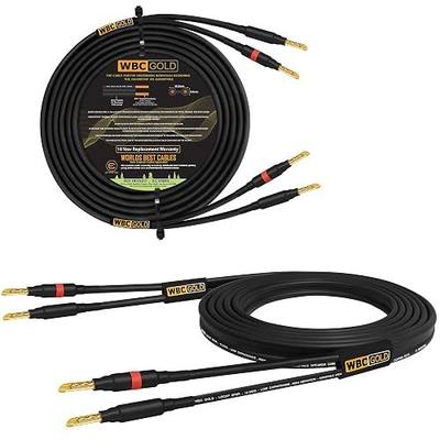 WORLDS BEST CABLES 8 Foot WBC-GOLD-LOCAP-SPKR-12 AWG - Low-Capacitance - Low-Inductance - High Purity OFC - Audiophile HiFi Speaker Cable Pair with Eminence Gold Banana Plugs