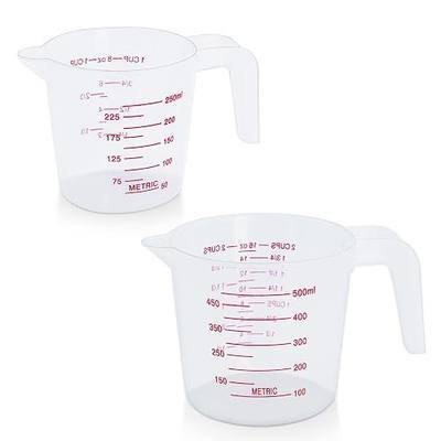 DTDNZKN 2 Pack Measuring Cup Set, 250ml (1-Cup) and 500ml (2-Cup) | Plastic Liquid Measuring Cups- Baking, Cooking, Mixing & Measuring Cups, Essential Kitchen Tools