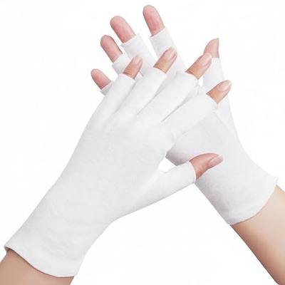 4 Pairs White Cotton Gloves - Fingerless Design 100% Pure Cotton Moisturizing Gloves - One Size Fits Most, Eczema Gloves for Dry Hands