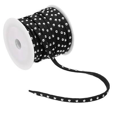 PATIKIL 16.4ft Studded Faux Suede Cord Rope for Jewelry Making, 5mm Micro Fibre Flat Leather Lace Beading String Ribbon with Rivets, Black Silver