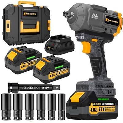 JEXUGK 1500Nm Impact Wrench, 1/2" 1107ft-lbs Cordless Impact Gun with 2 x 4.0Ah Battery, 21V High Torque Power Impact Driver with 6 Sockets,Pistola Llave De Impacto for Truck RV Car Heavy Construction
