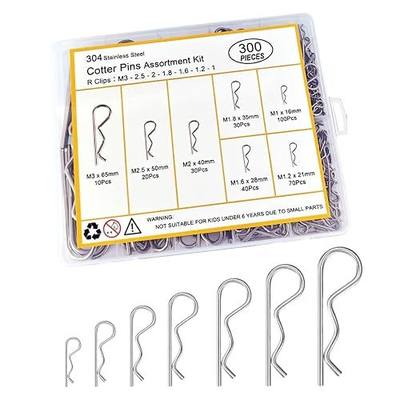 300 Pcs R-Clip Cotter Pin Assortment Kit, 304 Stainless Steel Hairpin Clips | 7 Sizes M1-M3 Hitch Pin Clip Fastener Set for Automotive, Trailer, Tractor, Lawn Mower and Machinery Repairs