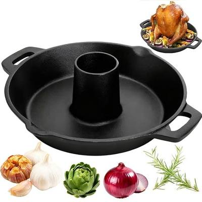 Cast Iron Chicken Roaster, Beer Can Chicken Holder Turkey Fryer with Roasting Pan, Poultry Roaster Stand Barbecue Grilling Accessories Rack for Most Grills and Oven Thanksgiving
