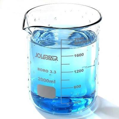 JOLABEAR 2000mL/2L Graduated Lab Glass Beaker, 3.3 Borosilicate, Low Form | Printed scale from 400 to 2000mL in 200mL intervals; 1-pack with protective air-column and fitted-box packaging.