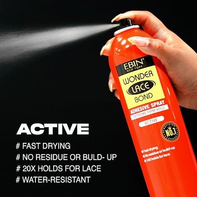 Wonder Lace Bond Adhesive Spray - Active 2.7fl.oz./80ml | Fast Drying, No Residue, Long Lasting Formula with Protecting Edges Lace Front Wig Bond | Lace Front Wig Glue Spray, Fast Drying, No Residue, Long-Lasting Hold, Latex-Free