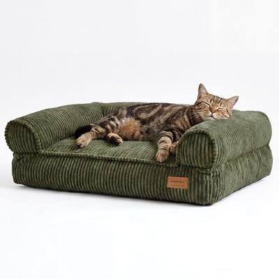 FUKUMARU Dog Couch Bed, Corduroy Cozy Cat Bed, Waterproof, Washable Cover | 28in Orthopedic Dog Beds Sofa for Small Dogs and Large Cats, Cute Warm Cotton Pet Sofa