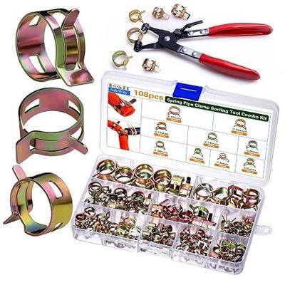 ASKWAY 108pcs Spring Pipe Clamps, With Spring Pipe Clamp Tools, 9 Sizes 6-18mm Spring Hose Clamps, Used To Fix Hose Interfaces In Automotive, Marine, Gardening, Industrial Applications (1, Colors)