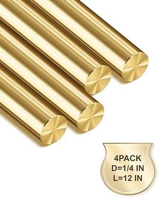 4-Pack Solid Brass Rods, 1/4 x 12 Inch Brass Rod, Premium Brass Round Stock, Precision-Cut with Polished Finish, Ideal for Knife Handle Pins, Machining, Crafts, and DIY Projects