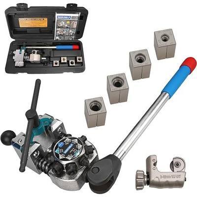 Brake Line Flaring Tool Kit for 45 Degree Single, Double and Bubble Flares, 3/16", 1/4", 5/16", 3/8" and 4.75mm Steel Copper Metal Tubing, with Tubing Cutter, Black