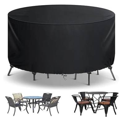 Patio Furniture Covers - Waterproof & Wind/Dust Proof Round 420D Garden Dining Table & Chair Set Covers - 52"Dia x 28"H
