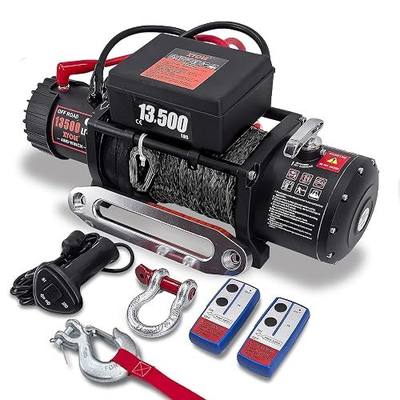 Winch13500lbs 12V Waterproof Electric Winch Synthetic Rope Truck Winch Towing Winch Boat Trailer Winch SUV 4-Wheel Drive Off-Road Vehicle with Remote Control 3/8 Synthetic Rope (Black)