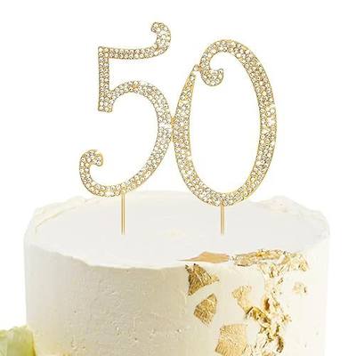 Gold 50th Birthday Cake Topper Rhinestones Cake Decorations for 50th Birthday Party