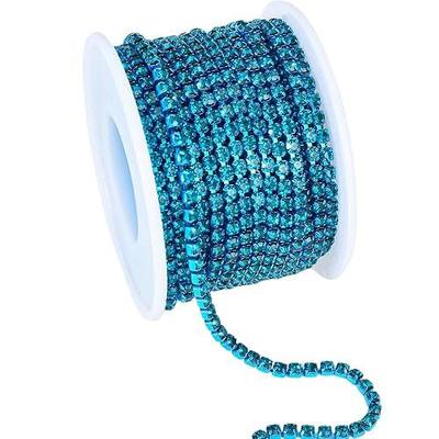 10 Yards Crystal Rhinestone Trim Ribbon Close Chain for Sewing Bedazzling SS16 Jewels for Crafting Wedding Party DIY Decoration Phone Case Chains 0.15inches 4mm Peacock Blue Diamonds