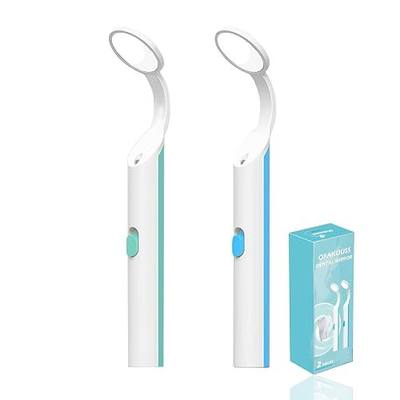2 Pieces Dental Mirror with Light,Dentist Oral Care Tool,Anti-Fog Mouth Mirror,5.71 inches(14.5cm)Green,Blue