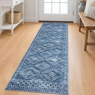 KILOCOCO Washable Runner Rug 2x6 ft Hallway Runners, Stonewashed Blue | Non Slip Runner Rug, Printed Kitchen Runner Rug, Low-Pile Entryway Runners, Soft Geometric Rugs for Bedroom Hall Living Room