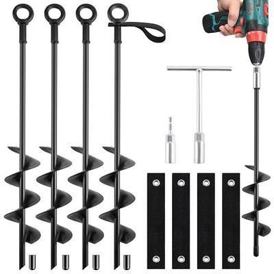 18-Inch Ground Anchors Screw In Heavy Duty, 4 Pack Trampoline Anchors & Stakes High Wind With Wrenches And Straps, Earth Anchors Kit For Swing Sets, Sheds, Camping Tent, Canopies, Mobile Home
