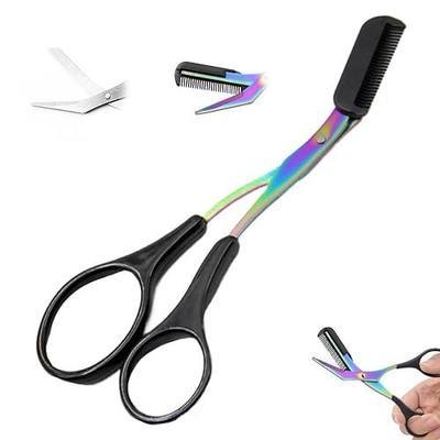 Eyebrow Trimmer Scissor, Upgrade 2 in 1 Eyebrow Scissors with Comb Stainless Steel Professional Eyebrow Trimmer, Eyebrow Cutter Hair Removal Eyebrow Scissors Makeup Tool for Men Women (Black)