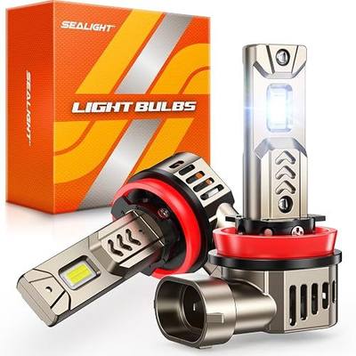 SEALIGHT Upgrade H11/H8/H9 Light Bulb, 1000% 45000LM Super Bright 6500K Built-in Driver, H11 Bulb 360° Adjustable Plug-N-Play, IP68 Waterproof, Pack of 2