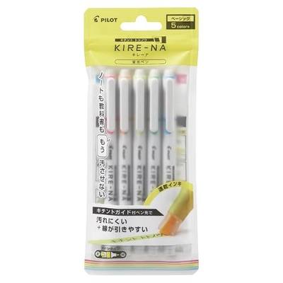 PILOT KIRE-NA Highlighter Set, Basic 5 Colors, Chisel and Fine Tip, Quick-Dry Pigment Ink, SKIW-1-5C1