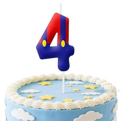 Blue Red 4th Birthday Number Candles, Number 4 Candle Cake Topper Decorations for Cartoon Game Themed Parties, Birthday Cake Candles for Boys Girls Kids Party Supplies