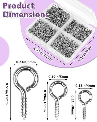 320pcs FIVEIZERO Stainless Steel Small Screw Eye Pins for Jewelry Making & DIY Crafts, Mini Eyelet Screws for Art Projects & Bead Charms, Tiny Eye Hooks & Screw Eyes for Crafts (Silver,3 Sizes)