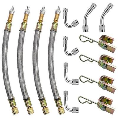 Valve Stem Extensions,4Pcs 7Inch/180mm Dual Flexible Stainless Steel Braided Valve Stem Extenders, 6 Pieces 45 90 135 Degree Brass Valve Stem Extender Tire for Most Cars Truck