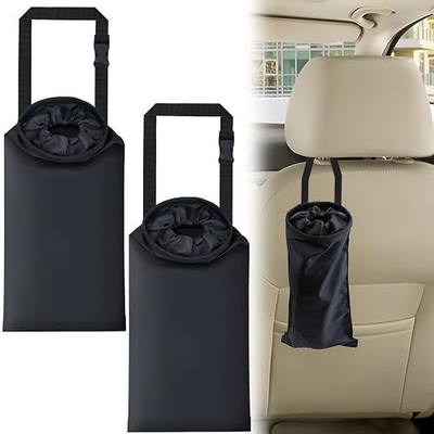 ecocstm 2 PCS Car Trash Bags, Car Accessories Washable Garbage Bag Hanging, Detachable Trash Can with Top Elastic Vent & Sticky Strap Bottom Opening, Seat Back Tash Bag for Cars,Travelling,Outdoor