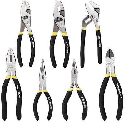 Vivicreate 7 Piece Pliers Set Heavy Duty Hand Tool Set with 8 Inch Groove Joint 8 Inch and 6 Inch Slip Joint 7 Inch Linesman 6 Inch Diagonal and Long Nose Pliers for Home Garage DIY Repair