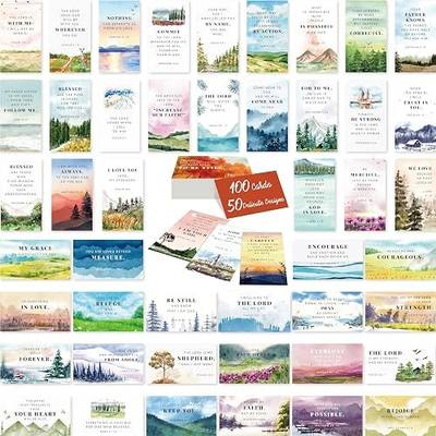 Gethelud 100 PCS Bible Verse Cards, 50 Delicate Designs Mini Prayer Cards Water-color Style Motivational Inspirational Quote Cards for Religious Christian Woman