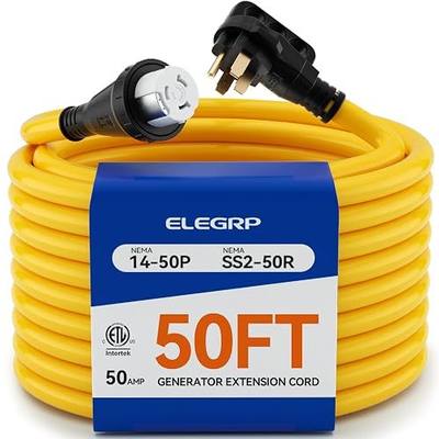 ELEGRP 50 Amp RV/Generator Extension Cord, 50FT NEMA 14-50P to SS2-50R Twist Lock, 6/3+8/1 Gauge STW, Heavy Duty 50A RV Power Cord for Camper/Generator/House, UL Standard Compliant, 3-Year Support