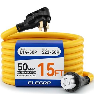 ELEGRP 50 Amp Generator RV Extension Cord 15 FT, 4 Prong NEMA 14-50P to NEMA SS2-50R Twist Lock, Heavy Duty 6/3+8/1 Gauge STW Locking Power Cord for RV Camper/Generator/House, UL Standard Compliant