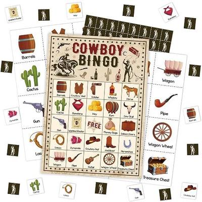 Cowboy Bingo Card Game, Wild West Bingo Set for Adults Family Friends, Western Party Decorations, Cowboy Bingo Kit for Birthday Party, Holiday Games for 24 Players -07