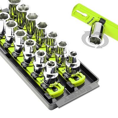 Ernst Manufacturing 8-Inch Socket Boss, 2-Rail Socket Tray, HI-VIZ - 1/2" Drive Twist Lock Organizer - Made in the USA