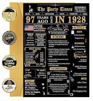 Joycard 97th Birthday Cards, 97th Black Gold Birthday Decorations, Best 97 year old Birthday Gifts for Women Men, Happy Birthday Cards for Grandpa Grandma