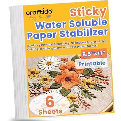 craftido 8.5"x11" 6PCS Sticky Water Soluble Embroidery Stabilizer Printable Dissolving Paper Medium Weight Allowed for Print or Draw Patterns Best for Hand & Machine Embroidery