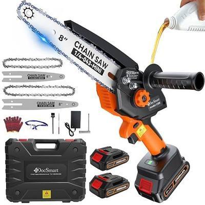 Electric Mini Chainsaw with 1000W Brushless Motor | 8 inch & 6 inch Handheld Small Chain Saw for Wood Cutting, 2 Batteries, Gardening Gifts for Father Dad Men