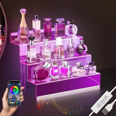 Golener 12" Acrylic Display Organizer with LED, Perfume Organizer for Women | 3-Tier Cologne Organizer for Men, Perfume Stand and Display Step Shelves Holder, Clear Riser, Figures Stand, Dessert Shelf