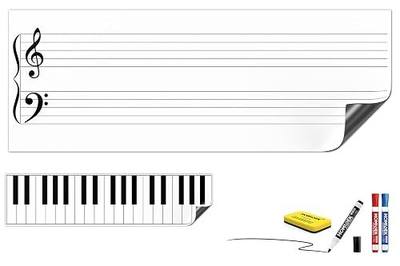 HOMiDEK Large Magnetic Backing Dry Erase Music Staff Whiteboard Sheet, 47" x 17.5" Grand Staff Magnet with 23.5" x 6" Piano Keyboard Magnet for Teachers, Musicians, Students, Music Classroom Supplies